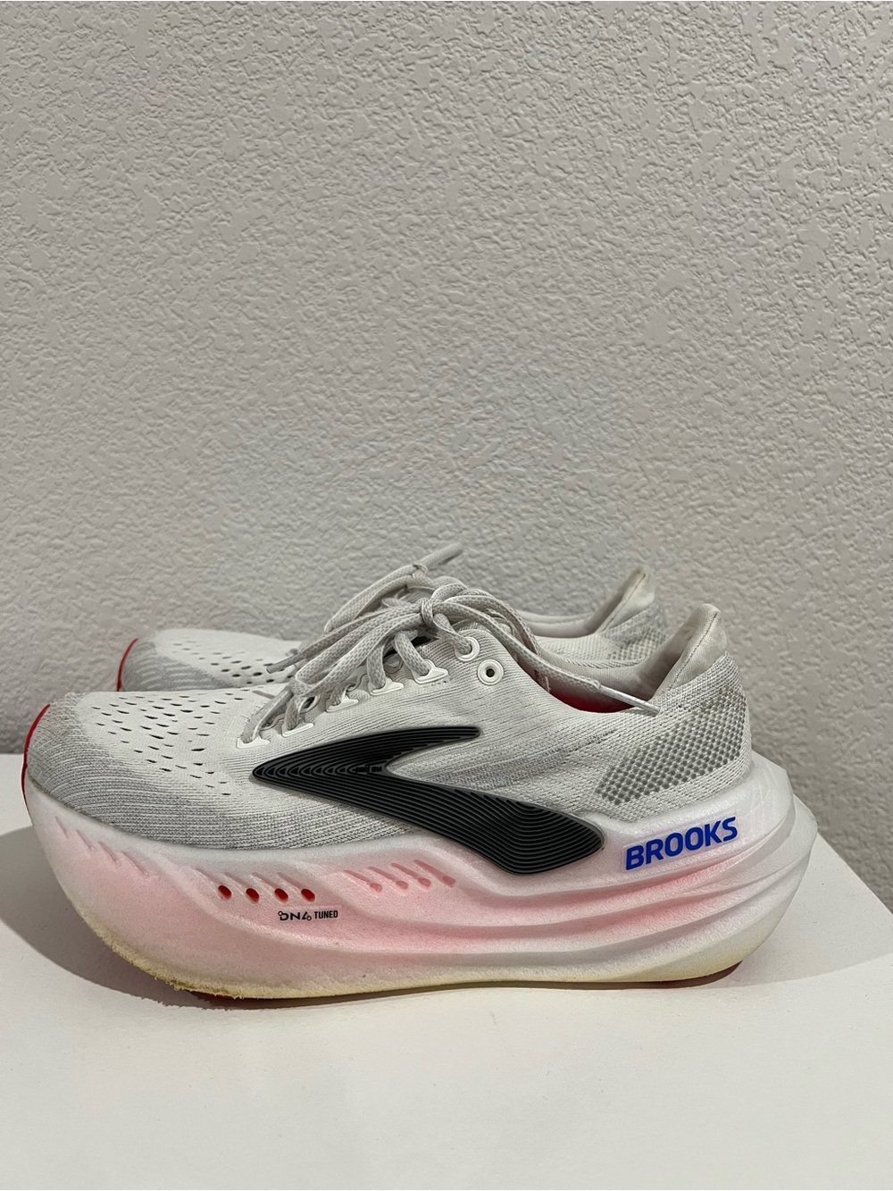 Brooks Women’s White and Black Athletic Running Shoes with Pink Accent